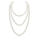 MAYCREATE® Pearl Necklace Jewelry for Women Stylish Elegant Three Strand Necklace Jewelry Shinning Faux Pearl Party Long Choker Necklace Jewelry Gift for Women & Girl, 59 inch (White)