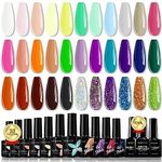 Morovan Gel Nail Polish Set - 33 Colors Nail Polish Gel Professional Gel Polish Set With Gel Base And Top Coat Nude Pink Glitter Gel Nail Polish Starter Kit Soak Off Uv Lamp Home Diy Salon