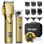 FADEKING® Professional Hair Clippers for Men - Cordless Hair Clippers, LCD Display Barber Clippers for Hair Cutting & Mens Grooming with Travel Case (GOLD+BRONZE)