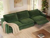 POVISON 121'' Wall Hugger Power Reclining Sofa, Oversized Modular Electric Recliner RV Loveseat with USB Charging & Storage, Heavy Duty Modern Home Theater Seating for Living Room, Adjustable, Green