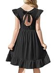 Flypigs Girls Dress Tie Back Flared Sleeve Ruffle Hem A-Line Sundress Casual Midi Dresses 4-12 Years