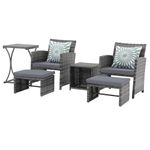 OC Orange-Casual 6-piece Patio Furniture Set, Outdoor Conversation Set with Ottoman, PE-Rattan Wicker Chair and Table Set with Cushion, Storage Table & Side Table, for Balcony, Backyard, Poolside