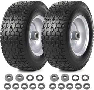 (2-Pack) 13x5.00-6 Flat Free Tire and Wheel Assemblies - Compatible for 13x5-6 Solid Rubbe Riding Lawn Mower Wheels and Tires - With 3" Centered Hub and 3/4" Bushings (Extra 5/8" Bushings)