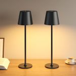 UPXNBOR Rechargeable Table Lamp 2 Pack, Cordless Battery Operated Touch USB Table Lamp, 3-Level Dimmable Brightness, IP54 Waterproof, Full Metal Housing, Dual Battery Power, Black