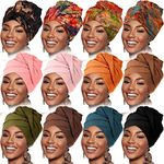 12 Pieces Head Wraps for Women Turbans African Headwraps for Black Women Soft Long Headband Scarf Hijab (Classic Colors)