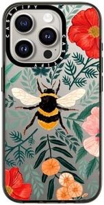 CASETiFY Compact iPhone 15 Pro Case [2X Military Grade Drop Tested / 4ft Drop Protection] - Bee in The Flowers - Clear Black