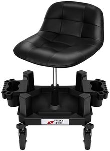 FreekyFit Rolling Stool with Wheels, Adjustable Shop Stool Mechanic Seat, Garage Shop Roller Work Chair, Mobile Rolling Seat with Tool Tray, 2 Cup Holders, 4" Casters, 350 LBS, Heavy-Duty, Black