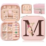 Jewelry Box Travel With Mirror - HAOSHUOGE Jewelry Organizer For Girls Women, Gift For Girlfriend And Bridesmaid, Travel Essentials Accessories For Rings, Necklaces,Earrings - Pink M