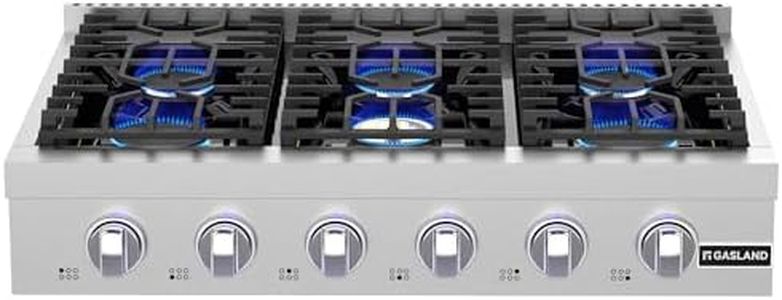 36 Inch Gas Cooktop 6 Burners, GASLAND Chef Pro RT3606 Professional Natural Gas Rangetop Slide-in with Blue Indicator Lights, Re-ignition, 120V Plug-in