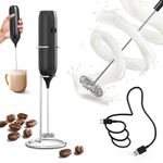 CIRCLE JOY Milk Frother Handheld with Stainless Steel Stand Rechargeable Milk Foamer Electric Mini Drink Mixer with Whisk for Coffee, Cappuccino, Lattes, Frappe, Matcha and Hot Chocolate