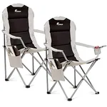 SUNMER Padded Camping Chairs - Set of 2 Deluxe Folding Chairs with Cup Holder and Side Pockets, Holds up to 120kg - Lightweight 3.3kg per Chair - Black & Grey