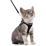 rabbitgoo Cat Harness and Leash Set for Walking Escape Proof, Adjustable Soft Kittens Vest with Reflective Strip for Cats, Comfortable Outdoor Vest, Black, Small