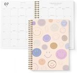 2024-2025 Smiley Face Small Academic Planner by Bright Day, 8.25" x 6" Daily Planner, July 2024 - June 2025, Weekly Agenda Academic Planner 2024-2025, Monthly Tabs, Vertical View, Twin Wire Binding, Pocket Folder