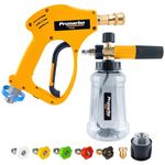 Prunarbo Pressure Washer Gun with Foam Cannon, Quick-Fitting Pipe Union Adaptor Compatible with Karcher K2-K7, 5 Spray Nozzle Tips, 1L Foam Bottle (PR-M02-B)