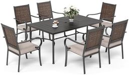 SUNSHINE VALLEY 7 Piece Patio Dining Sets for 6, Patio Table and Chair Set with 64" Rectangle Metal Patio Table & 6 Wicker Patio Chairs with 2.8" Thick Cushion, Outdoor Dining Set for Deck Backyard