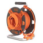 BLACK+DECKER Retractable Extension Cord, 50 ft, 14AWG SJTW Power Cable, for Electric Tools - Outdoor Power Cord Reel w/Heavy-Duty Rewind Handle - Premium Cord Retractor for Backyard + Workshop