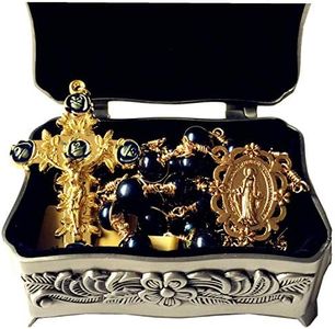 elegantmedical HANDMADE ROSARY Wire Wrapped AAA+ Black Real Pearl Bead Catholic Necklace jesus Cross Gift Box