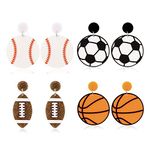 4 Pairs Sports Game Ball Earrings for Women Unique Basketball Dangle Earrings Rugby Baseball Football Team Dangle Drop Earrings World Cup Jewelry Gift for Sport Fans