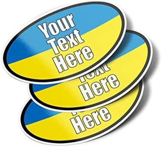 Personalized Ukraine Oval Vinyl Bumper Stickers (3 Pack) (6" - Ukrainian Flag- Custom Text)