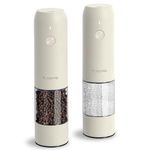 Electric Salt and Pepper Grinder Set, USB Rechargeable, Automatic Salt and Pepper Mill Grinder with Adjustable Coarseness, Electric Salt Shakers, LED Light, Refillable (2 Packs, Buttercream)