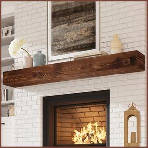 Eshoma Fireplace Mantel - Handcrafted Wood Mantles for Over Fireplace - Wall Mounted Fireplace Mantel Shelf - Floating Fireplace Mantel for Living Room Decor - 72 Inch - Dark Walnut