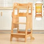 FUNLIO Toddler Tower with Safety Net, Kids Kitchen Step Stool, 3-Level Height Adjustable Toddler Kitchen Stool Helper, Montessori Child Standing Tower for Learning, Easy to Assemble, CPC Approved