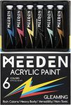 MEEDEN Glitter Acrylic Paint Medium, 6 Tubes 22ml/0.74oz High Viscosity Shimmer Paints, Art Craft Paints with Glitter, Iridescent Paints for Canvas, Ceramic, Wood & Rock, Art Supplies for Artists Beginners