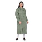 Wet Off Hood RAINCOAT FOR WOMEN WITH ADJUSTABLE HOOD & REFLECTOR FOR NIGHT VISIBILITY RAIN COATS (Olive Green)