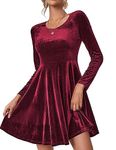 Zeagoo Women's Velvet Dress, Knee-Length, Slim Fit, Round Neck, L, Wine Red, Cocktail, Wedding