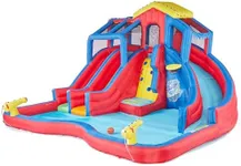 Banzai Inflatable Backyard Water Slide Hydro Blast Kiddie Pool w/ Climbing Wall, Ages 5+, Blue/Red