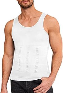 COOFANDY Men's Compression Shirt Slimming Body Shaper Vest Gym Workout Tank Top Sleeveless Abdomen Shapewear White Medium