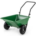 Goplus Dual-Wheel Wheelbarrow, Heavy-Duty Garden Utility Cart w/Pneumatic Tires, 330LBS Capacity, 21 Gal Volume, Foldable Handle, Yard Lawn Dump Cart for Moving Soil Garden Tool Mulch Gravel (Green)