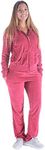 TanBridge Women's 2 Piece Solid Velvet Tracksuit Set Full Zip-up Hooded Sweatshirts & Pants Set, Coral, X-Large