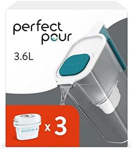 Aqua Optima Water Filter Jug & 3 Evolve+ Filter Cartridges, Perfect Pour XL 3.6 Litre Capacity, for Reduction of Microplastics, Chlorine, Limescale and Impurities