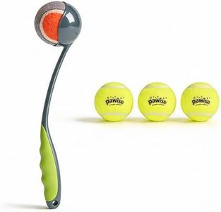 PAWISE Dog Ball Launcher for Small & Medium Dogs, 12.2" Dogs Fetch Toy with Tennis Ball + 3-Pack Squeaky Tennis Balls, Portable Hands-Free Pick-Up Thrower for Indoor & Outdoor Play
