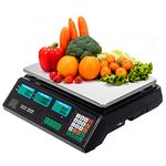 Bonnlo 88LB 40KG Deli Electronic Commercial Price Computing Scale w/LCD Display & Charging Cable for Store, Kitchen, Restaurant Market, Farmer, Food, Meat, Fruit (Silver & Black)