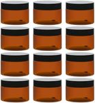 TUZAZO 4 Oz Amber Plastic Cosmetic Jars Leak Proof Small Container with lids for Cream, Lotion, Powder, Ointments, Beauty Products, 12 Pcs