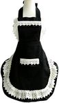 Lovely Lace Work Adjustable Black Apron Home Shop Kitchen Cooking Women Ladies Aprons with Pocket for Gift