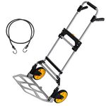 LEADALLWAY 265lbs Capacity Large Size Double Handle Dolly Cart with Ropes Heavy Duty Easy Push or Pull Folding Hand Truck,Steel Portable Cart with Telescoping Handle and Big Wheels