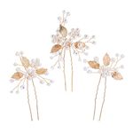 Yolev 3 Pieces Gold Flower Bride Hair Pins Bride Pearl Hair Piece Bobby Pin Headpiece Wedding Hair Accessories for Brides and Bridesmaids