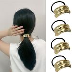 papasgix Metal Hair Ties, Metal Geometric Elastic Hair Ties, Hair Cuff Wrap Hair Ties for Thick Hair Gold Ponytail Cuff Elastic Hair Ties for Women Hair Accessories (Gold Set 02)