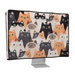 kwmobile Dust Cover for 20-22" Monitor - Linen Monitor Protector with Design - Cats Orange/Black/White