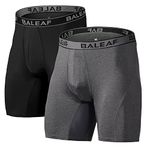 BALEAF 9 Inches Men's Boxer Shorts Briefs Fly Active Underwear Sports Cool Dry Performance Pack of 2 Black/Carbon Heather Size L