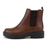 Soda Pilot ~ Women Lug Sole Low Heel Chelsea Fashion Ankle Bootie w/Double Elastic Gore, Cognac/Brown, 6.5 UK