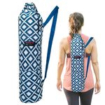 NETTIE Premium Jacquard Woven Cloth Big Yoga mat Bag with Velcro Pocket and Drawstring Closure Yoga mat Cover – Indigo Geometric Design - Pack of 1