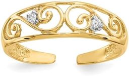 Jewelry Affairs 14k Real Yellow Gold Filigree Diamond Stones Toe Ring