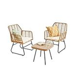 Neo Garden Patio Furniture Wicker Rattan Chair Table Outdoor Indoor Balcony Conservatory Cushion Bistro Set (Natural)