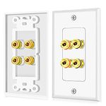 TNP 2 Pack Home Theater Speaker Wall Plate Outlet - 2 Speaker Sound Audio Distribution Panel Gold Plated Copper Banana Plug Binding Post Connector Insert Jack Coupler (2 Pair, Single Gang, White)