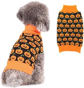 KYEESE Halloween Dog Sweater Pumpkin with Leash Hole Dog Sweater Turtleneck Dog Knitwear Warm Pet Sweater,M