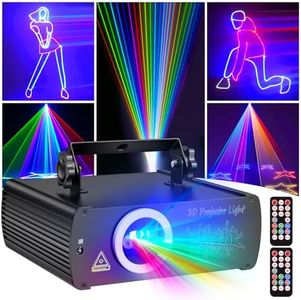 Ehaho DJ Laser Party Lights, 3D Animation RGB Laser Stage Lighting, DMX512 Music Sound Activated Disco Projector Lights, Remote Control Beam Effect Scan Light for Bar Wedding Nightclub Live Show